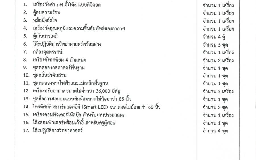 คุณลักษณะเฉพาะครุภัณฑ์ ชื่อโครงการครุภัณฑ์ ชุดปฏิบัติการวิทยาศาสตร์พร้อมสื่อการสอนสมัยใหม่ 2569
